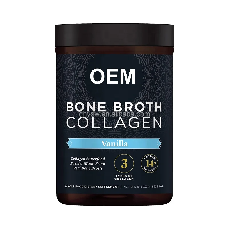 OEM Bone Broth Collagen Powder Vanilla Flavor Skin Gut Joints Health Bone Broth Collagen Powder