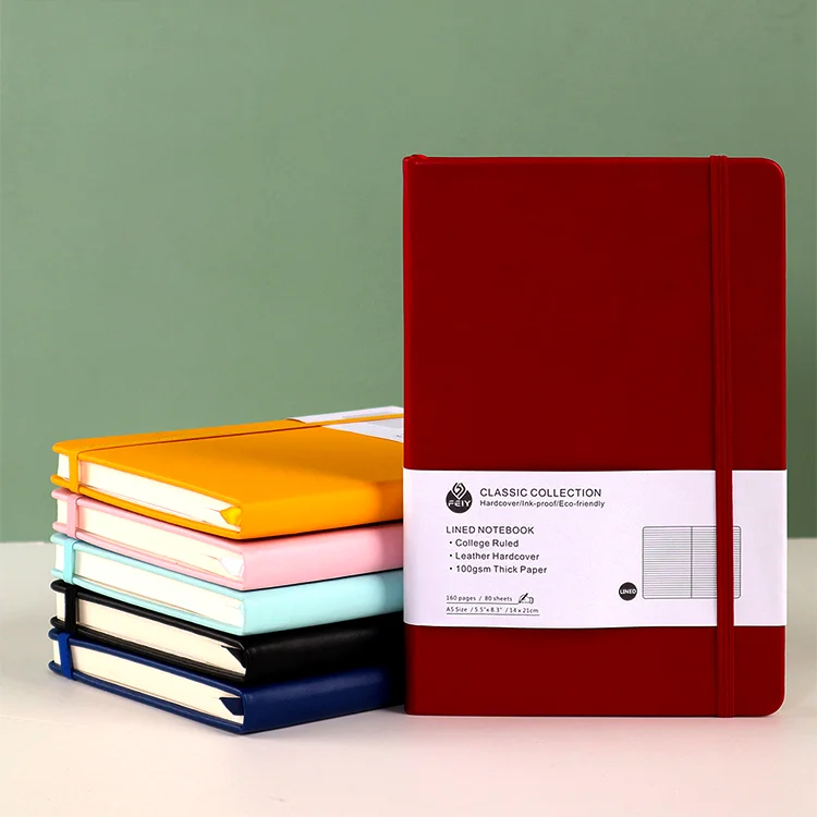 2023 new custom a5 leather college ruled planner dot journal business agenda diary notebook with elastic band