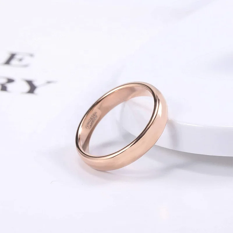 Custom ODM 2mm 4mm 6mm 8mm Domed Engagement Wedding Band Comfort Fit 585 Rose Gold Plated Tungsten Carbide Rings