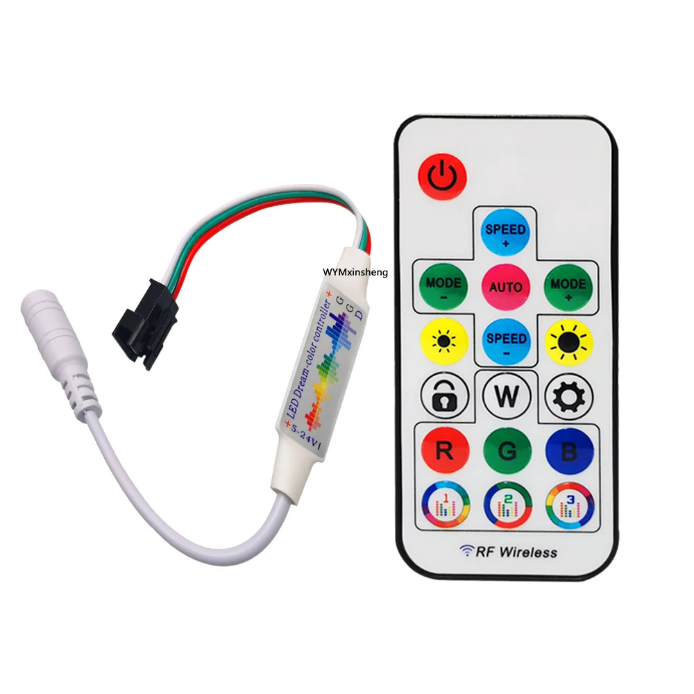 Прямая поставка с завода DC5V 24V полноцветный spi mini rf 17key пульт дистанционного управления RGB светодиодный пиксельный свет WS2812 USC1903 контроллер
