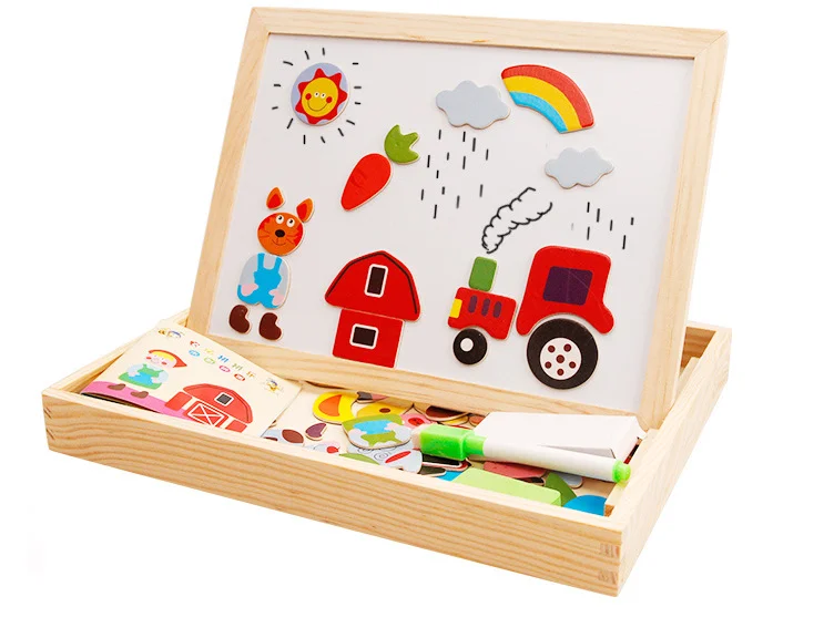 
promotional double sided whiteboard wooden toys educational with box 