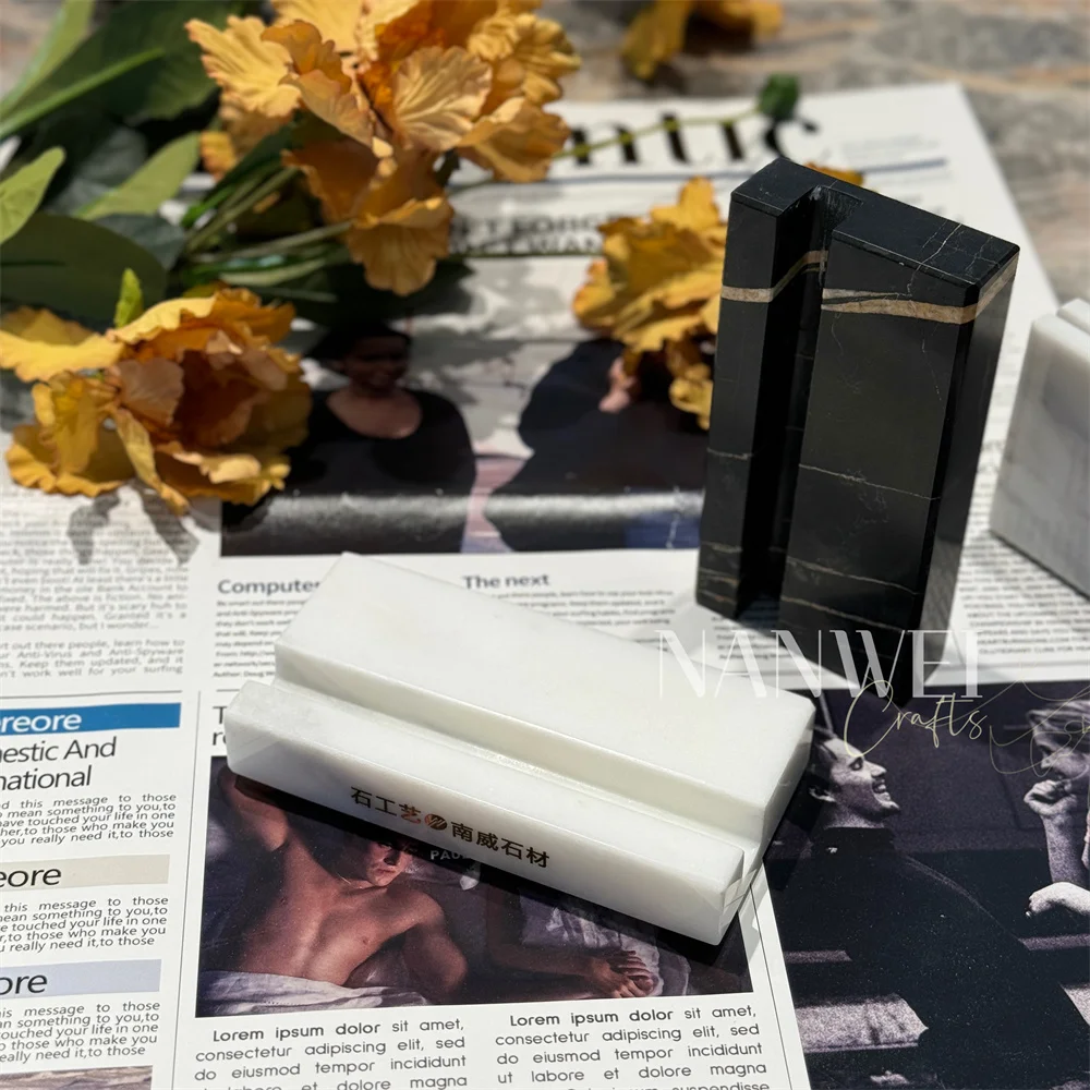NANWEI Ready Stock Bianco Carrara White Marble Desktop Multifunction Phone Card Holder