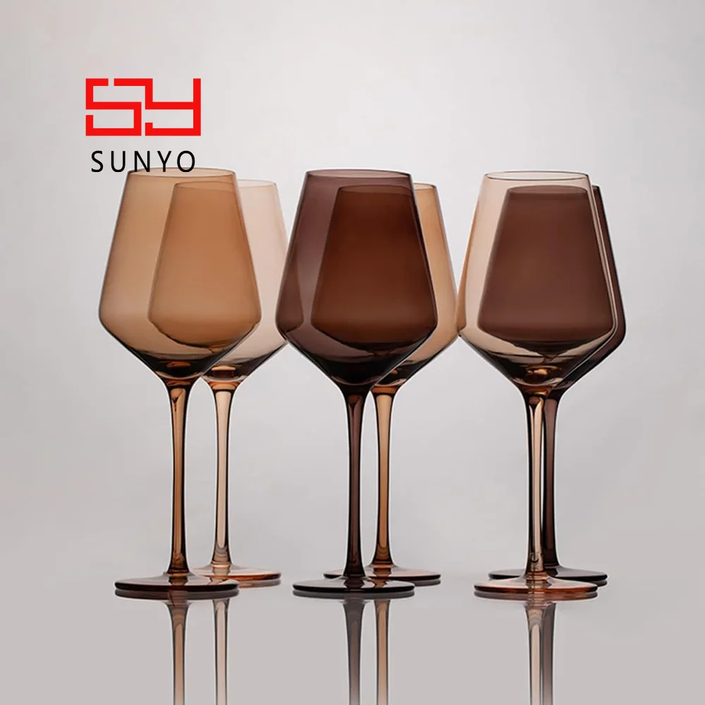 SUNYO 16.5oz Venus Collection Glassware Elegant Colored Wine Glasses Set of 6 Stemmed Brown Wine Glass With Thin Rim