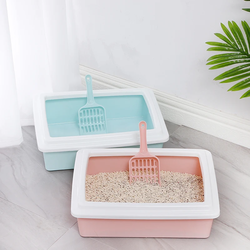 Pet Clean Grooming Plastic Semi-closed Rectangular Cat Litter Box Pet Toilet Cat Litter Box with Free Shovel