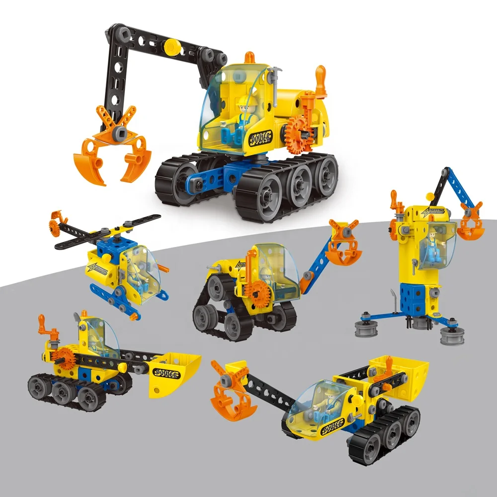 117pcs 6 in 1 city construction truck model DIY building kit children hand on STEM screw engineering building blocks toy for kid