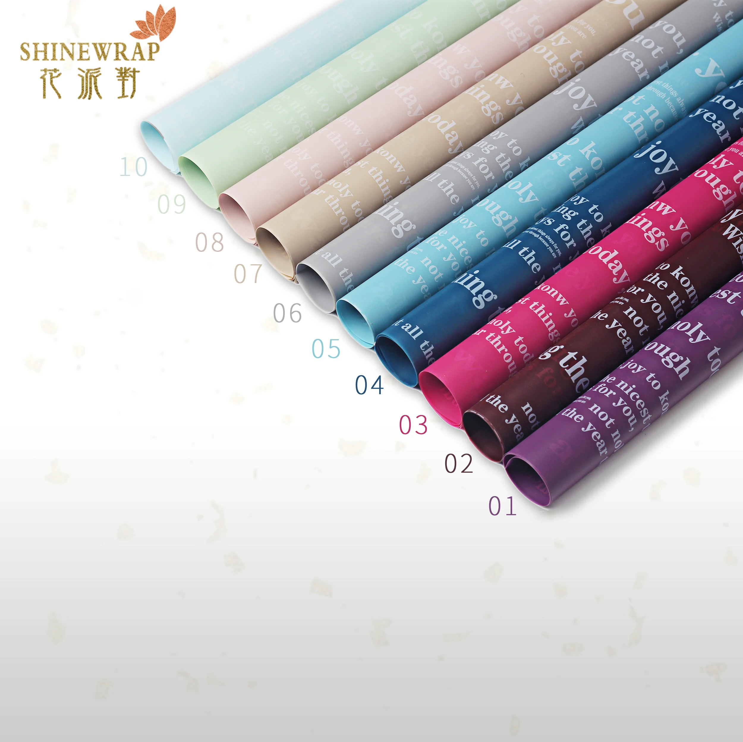 Shinewrap 2020 новый дизайн, упаковочная бумага с буквенным принтом, водонепроницаемая пластиковая пленка для букета, Цветочная упаковочная бумага