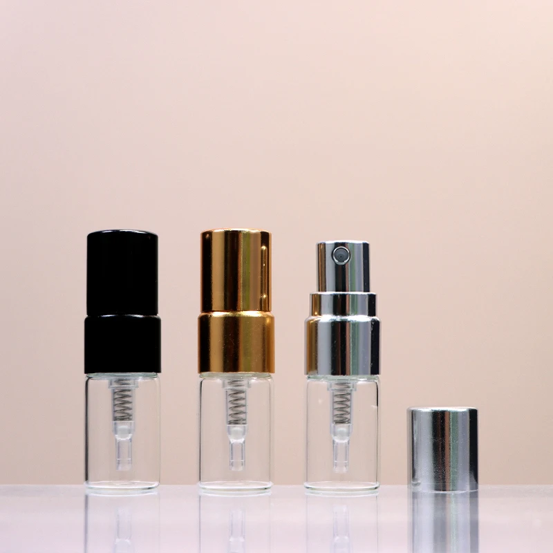 2ml Sample Tester Clear Glass Fragrance Perfume Spray Bottles with Gold Silver Black Cap