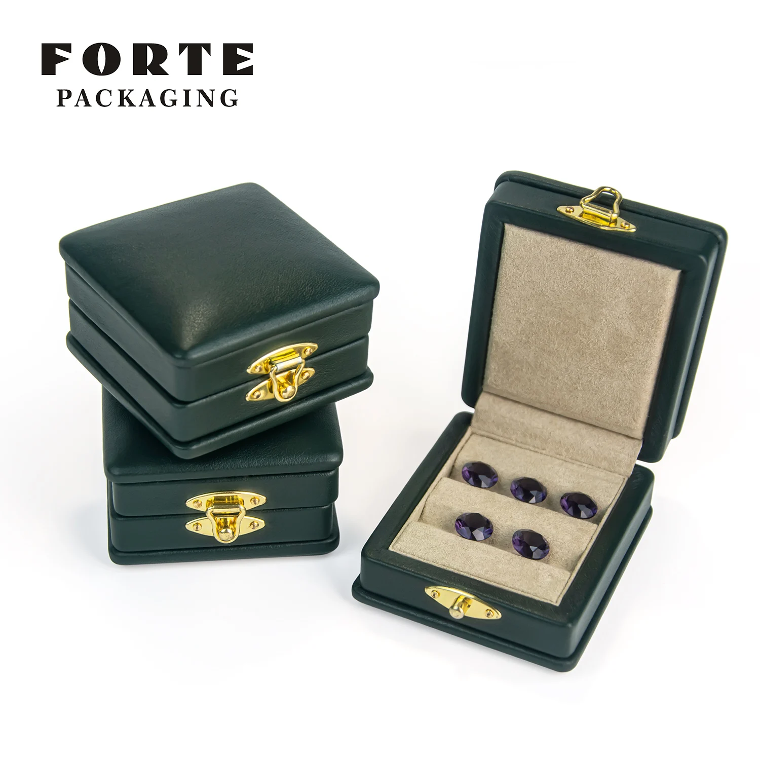 FORTE New Design Luxury Green Gemstone Box Set Gemstone Diamond Display Box Real Leather Gem Display Box