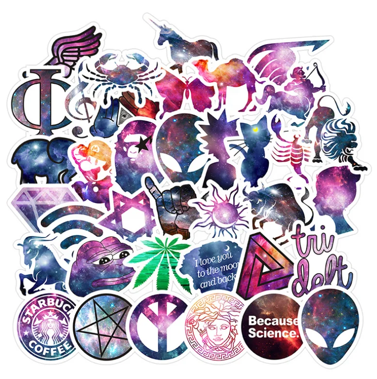 
100PCS Customized PVC Waterproof Sticker For Laptop Luggage Skateboard Sticker Sets Space Alien Car Animal Print 