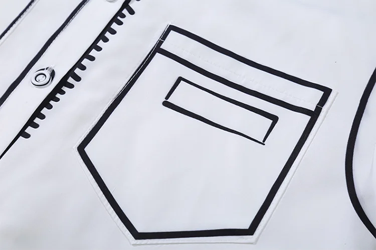 Fashion White Long Sleeve Turndown Collar Ladies Tops Blouse Line Printing Button Pockets Loose Shirts For Women