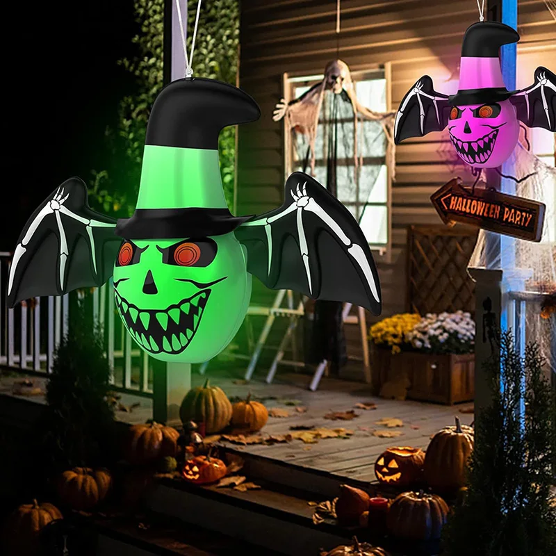 Halloween Scary Hanging Ghost With LED light Inflatable Bat Wings For Outdoor Decoration