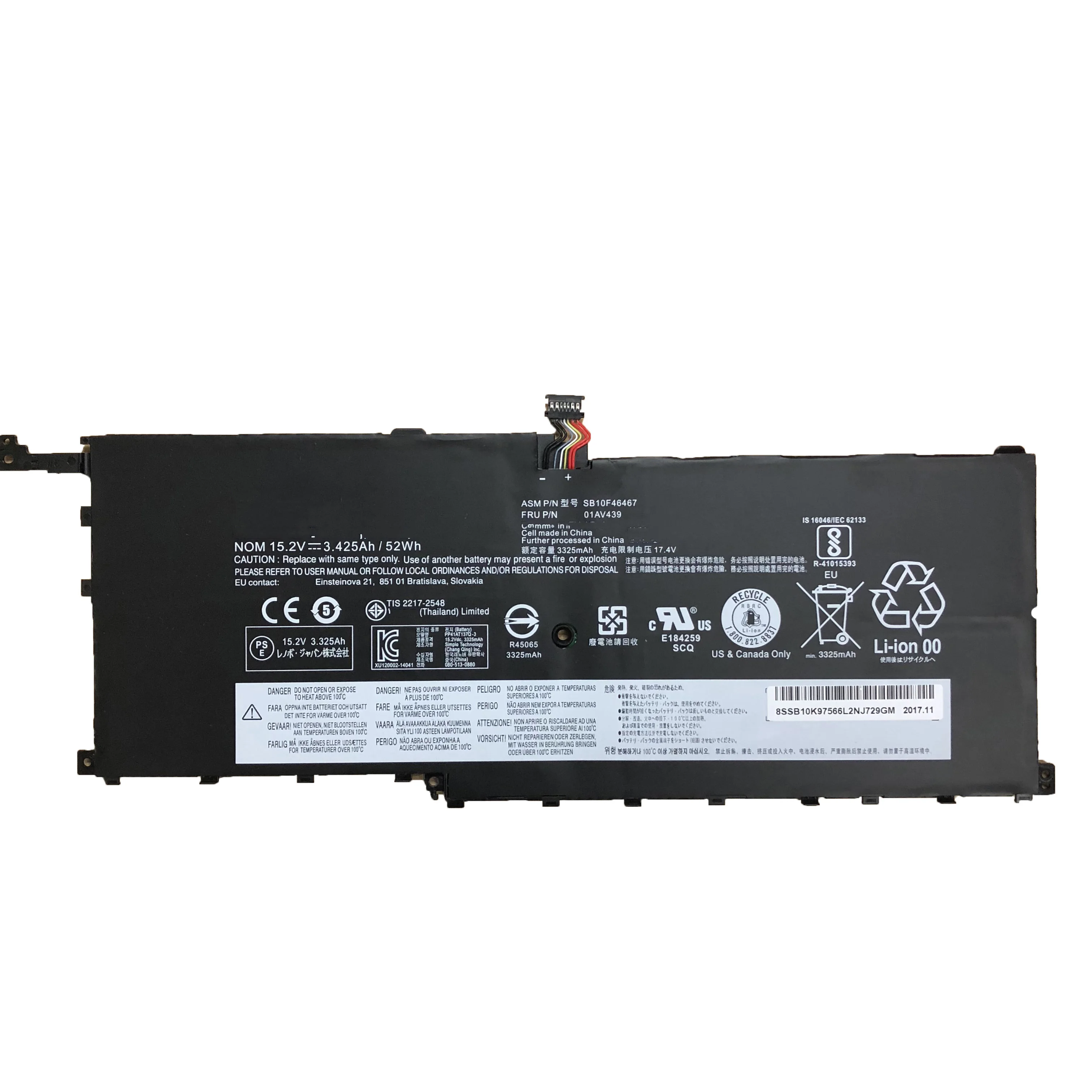 
15.2V 3.425Ah/52Wh 01AV439 Laptop Battery SB10F4647 01AV410 01AV439 For Lenovo THINKPAD X1 YOGA Carbon 4 X1C yoga Carbon 6 