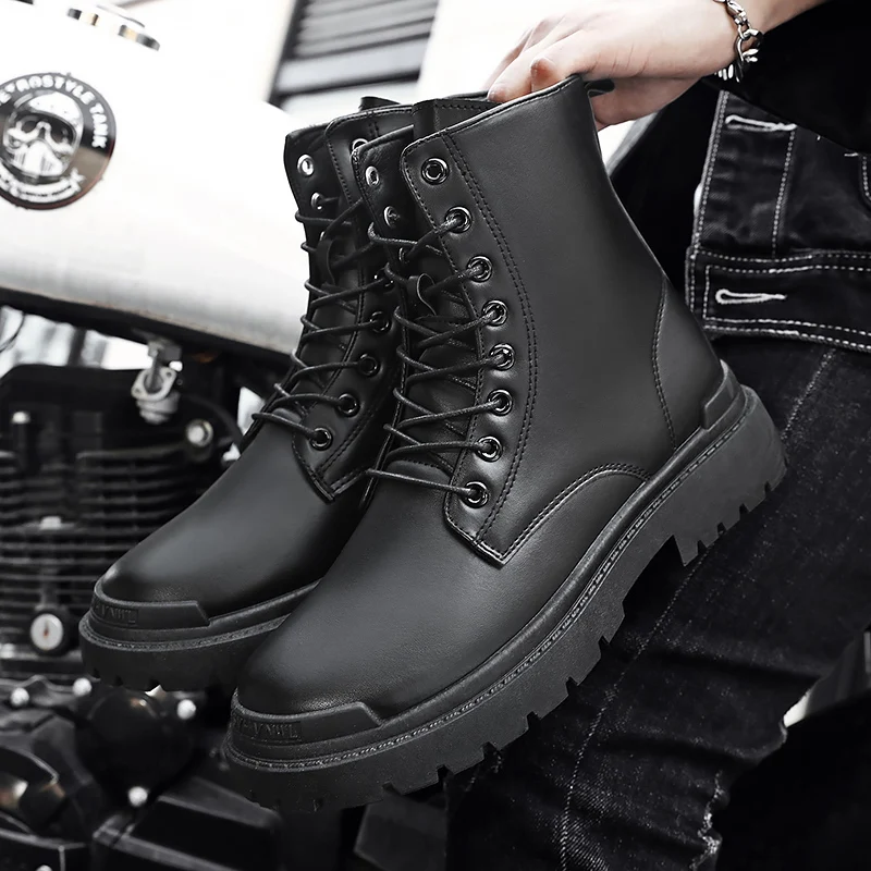 Adit Wholesale Men Luxury Fashion Leather Front New Boots Outdoor Black Warm Winter Boots