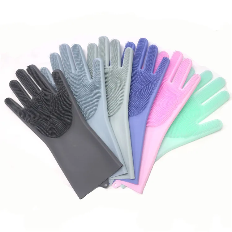 Professional Wholesale Reusable Silicone kitchen accessories Pair Rubber Scrubbing Silicone Dishwashing Magic Gloves Customize