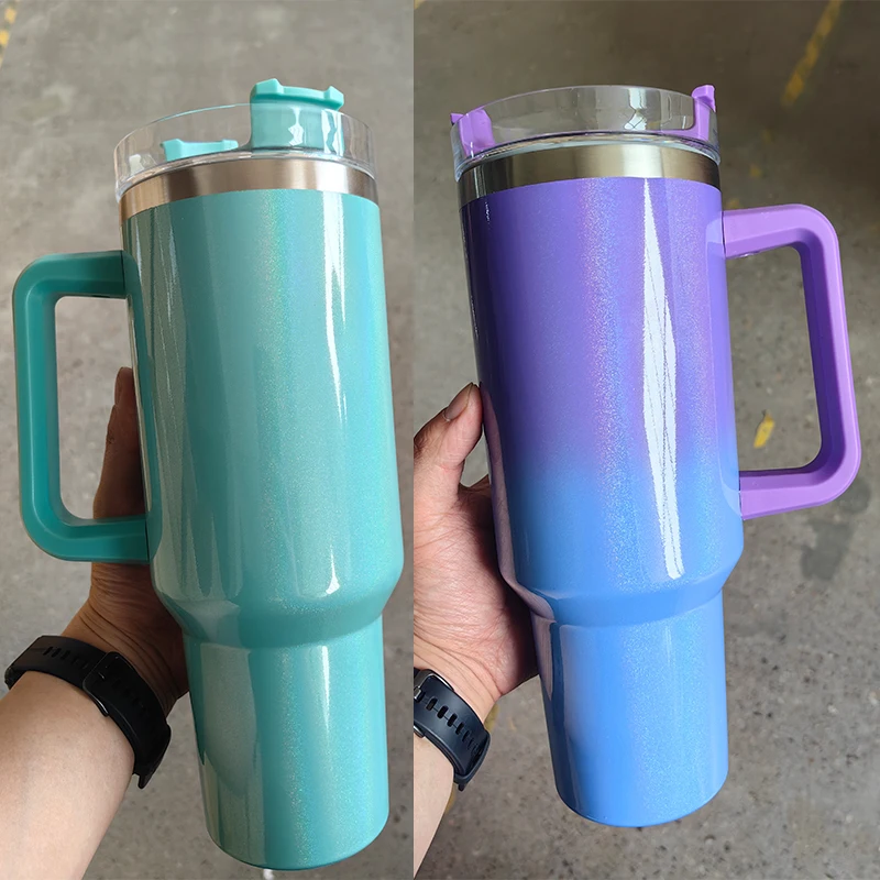 Ombre-Color Shimmer 40 Oz 40oz Tumbler With Handle Gradient Shimmer Glitter Tumbler Mugs For White Sublimation Transfer black 30