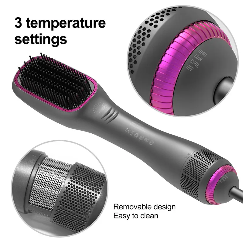 Amazon hot selling 3 in 1 Professional hair brush dryer  1200W Hot air brush straightener