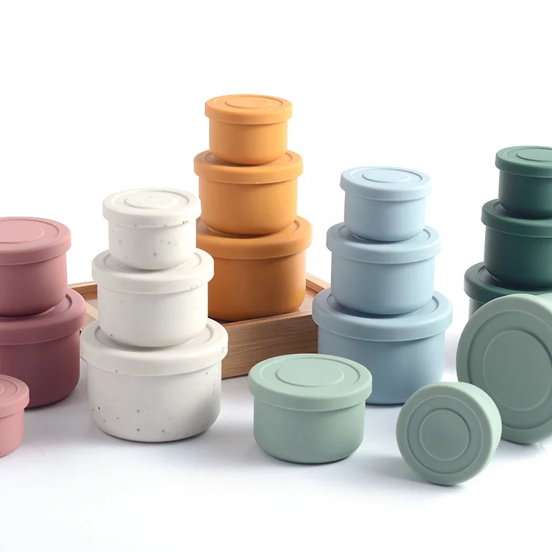 Eco Friendly Leak-proof Dishwasher Silicone 1 Compartment Square Lunch Box Set for Toddler 3 Pcs Blue Silicone Container CN;GUA