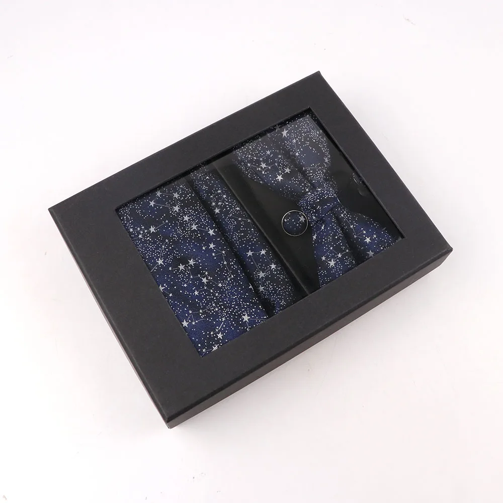 Silk Polyester Jacquard Tie Set For Men Handmade Paisley Bow Tie Handkerchief Pocket Squares Cufflink Set Necktie With Box