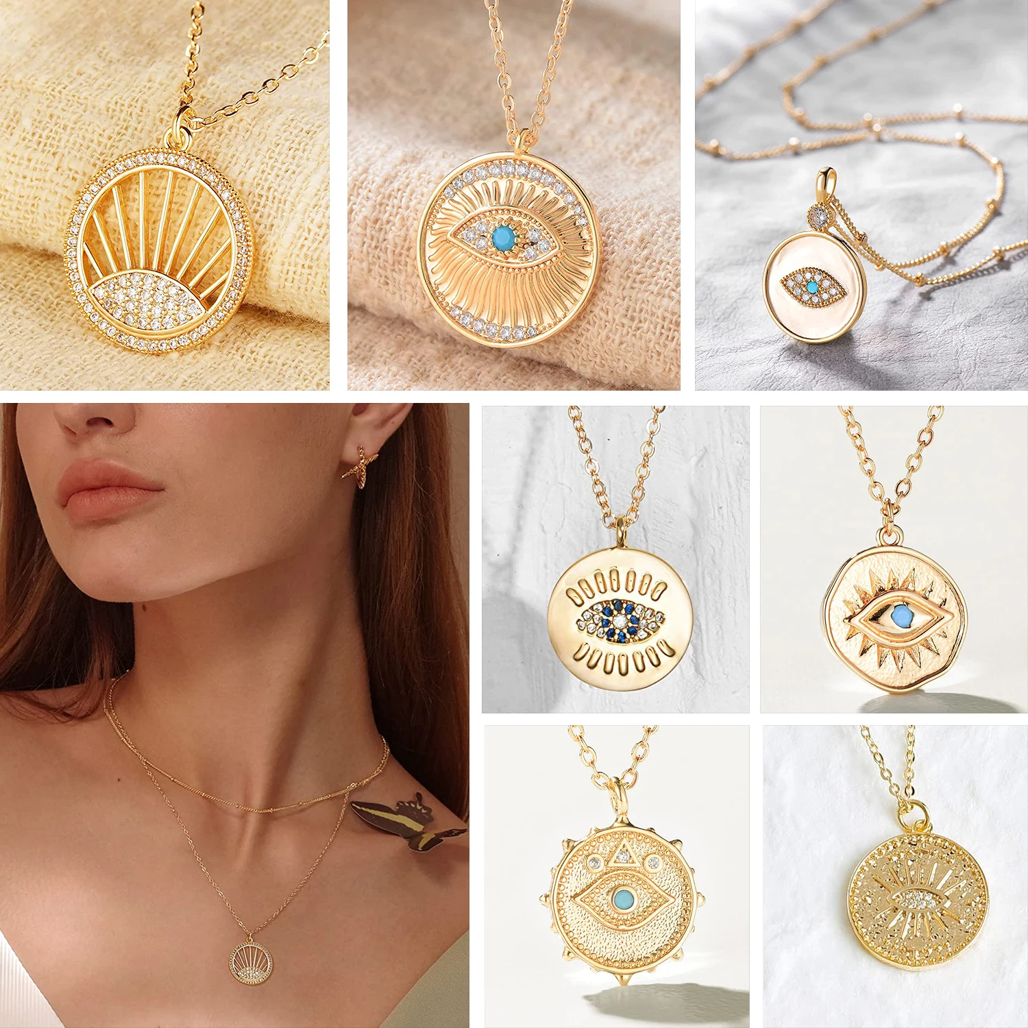 Palm Shape Men Gold Blue Jewelry Turku Medal Woman Small Large Customizable 925 Sterling Silver Evil Eye Pendant Necklace