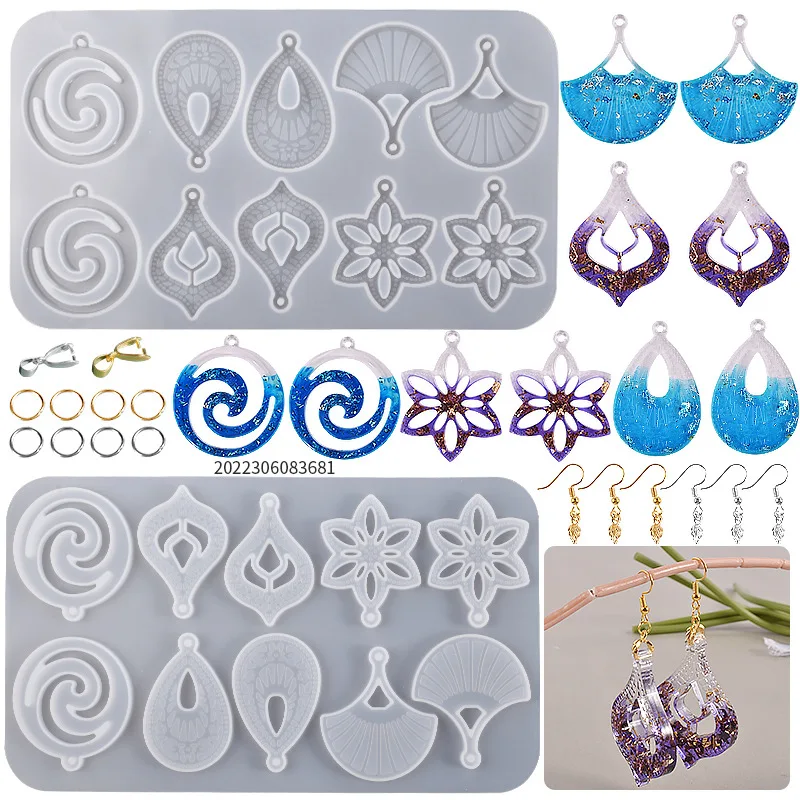 Earring Silicone Resin Molds Hollow Pattern Water Drop Fan Leaf Flower Diy Jewelry Resin Casting For Pendant Earrings