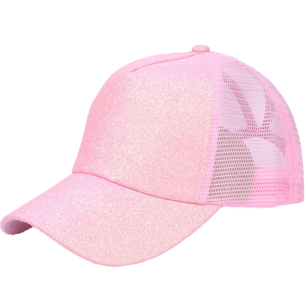 Glitter Baseball Caps Casual Sport Sequin Ponytail Hats For Women Solid Color Summer Mesh Breathable Female Sun Hat Bonnet