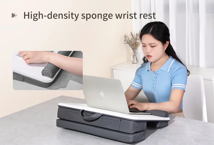 New Ergonomic Lap Tray Table Built-in Tablet Stand Height Adjustable Soft and Ventilate Leathaire Cloth Fillded with Sponge