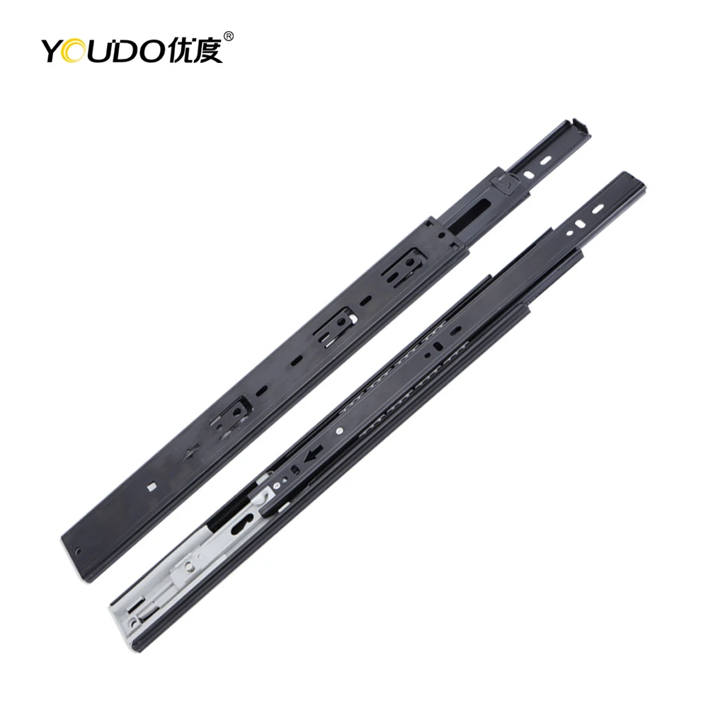 YOUDO Factory 3-Fold Full Extension Ball Bearing Hydraulic Buffer Soft Close Drawer Runner Drawer Slide for Furniture Cabinets
