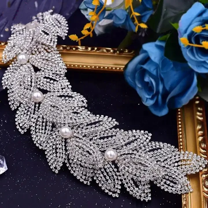 Keyon Bridal Crystal Crown Headpiece Pearl Bridesmaids Wedding Headband Rhinestone Bridal Hair Accessories