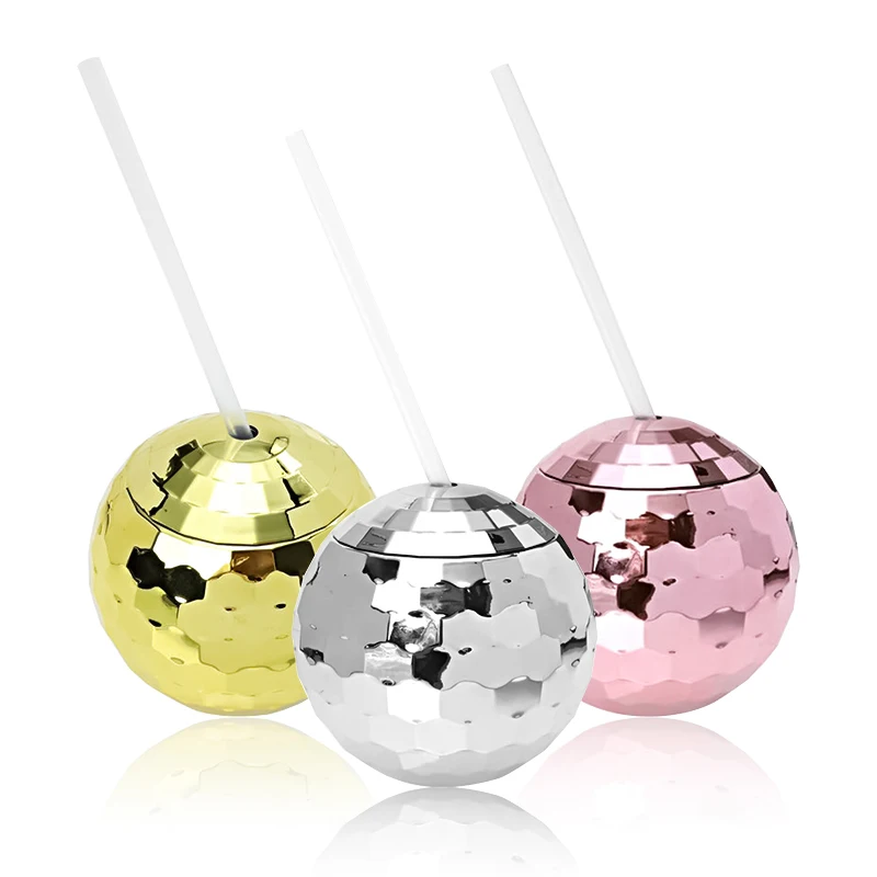 RTS 500ml Unique Disco Ball Cups  Electroplated flash spherical double wall plastic cups