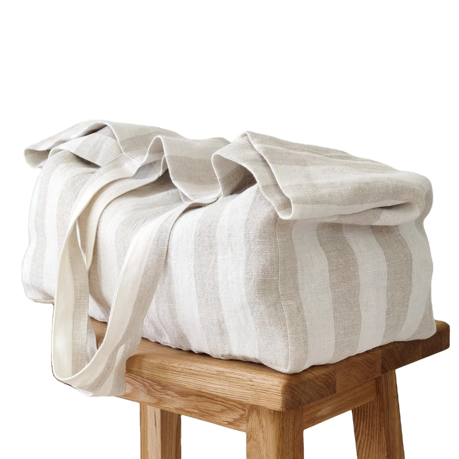 Zero Waste Bag Reusable Large Linen Bag Grocery Shopping Market Shoulder Shopper Washed Linen Tote Bag With Pockets
