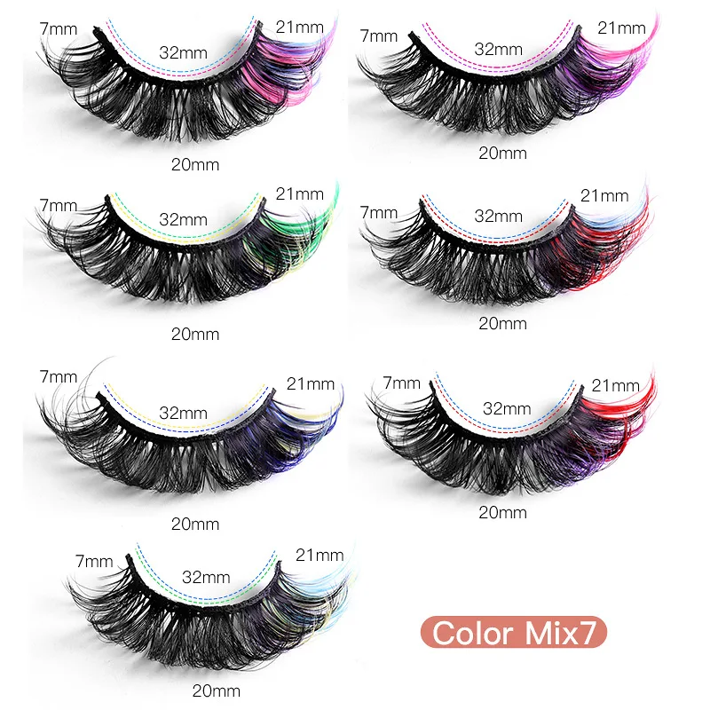 Wholesale Price New arrival Lash with Color Ends Colored 7 pairs of thick curling simulation D Eyelashes Colorful Mink Lashes