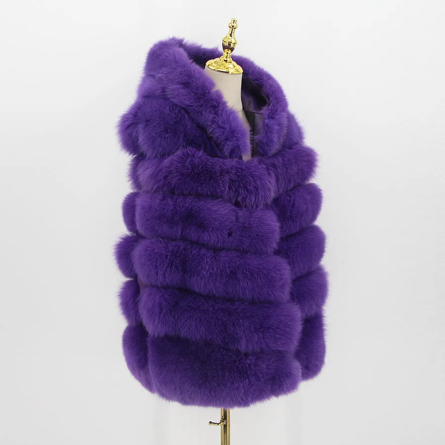 QIUCHEN FREE SHIPPING New arrival full pelt plus size vest high quality thick foxmongolian fur hooded gilet QC8056