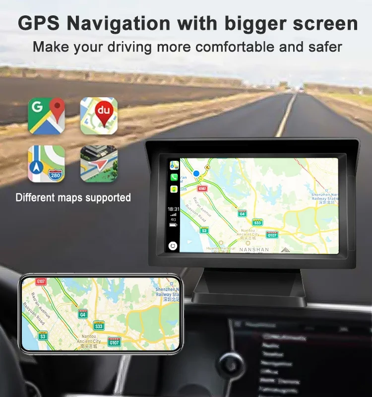 OEM ODM Factory Portable 7 inch Wireless Wired Carplay Android Auto BT FM Navigation Entertainment System Car Dvr Dash Cam Wifi