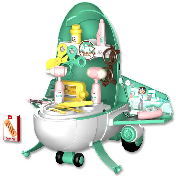 Cartoon 2 IN 1 Airplane Doctor Medical Play Set Kit Pretend Tools Toy Kids For Girls