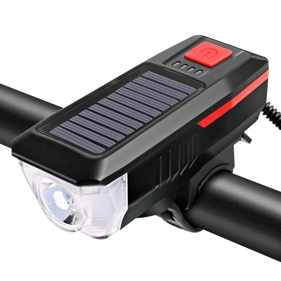 Super Bright Bike Bicycle Front Light With Horn Speaker, Solar Powered USB Rechargeable Led Bicycle Light