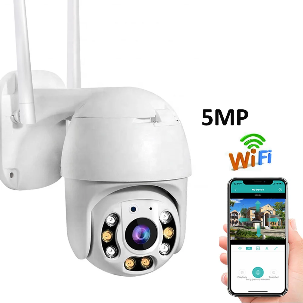 Горячая Qearim IP66 водонепроницаемый P2p беспроводной wifi Открытый Ptz камера 5MP красочное ночное видение автоматическое отслеживание Icsee