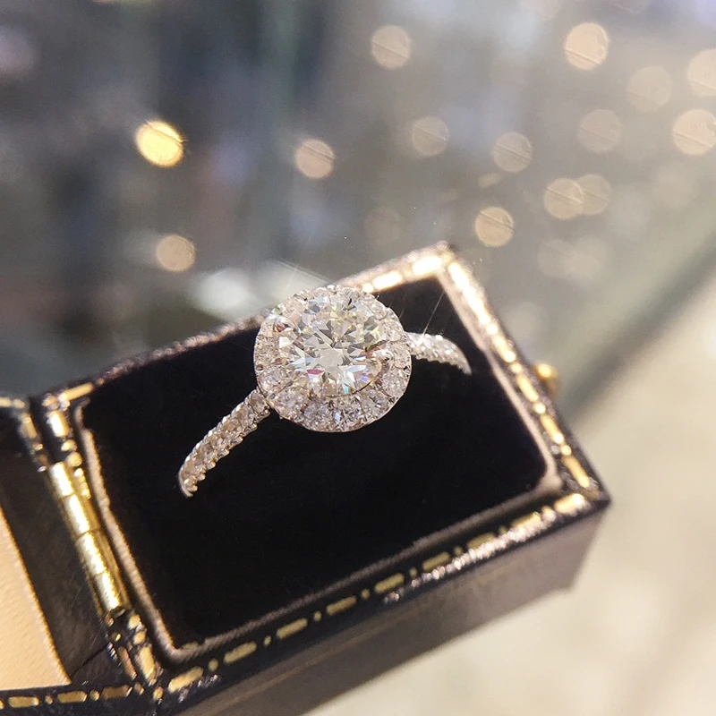 Luxury Jewelry 18k 14k white gold Round 1 Carat Engagement Natural Diamond Ring with Appraisal Certificate