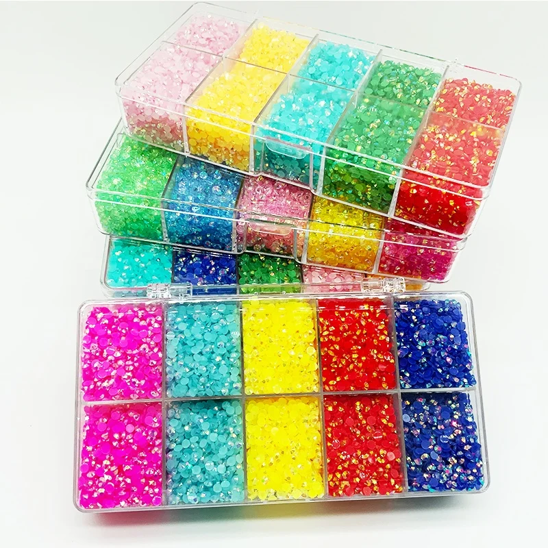 Best 3mm 4mm 5mm Jelly resin rhinestones mix colors 10 grids boxed clear transparent rhinestones ab stones for DIY crafts
