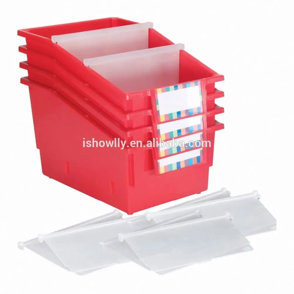 
Popular Small Plastic Labeled Red Chapter Book Library Organizing Bins With Dividers Prefect Magazine Storage Boxes Folder Tubs 