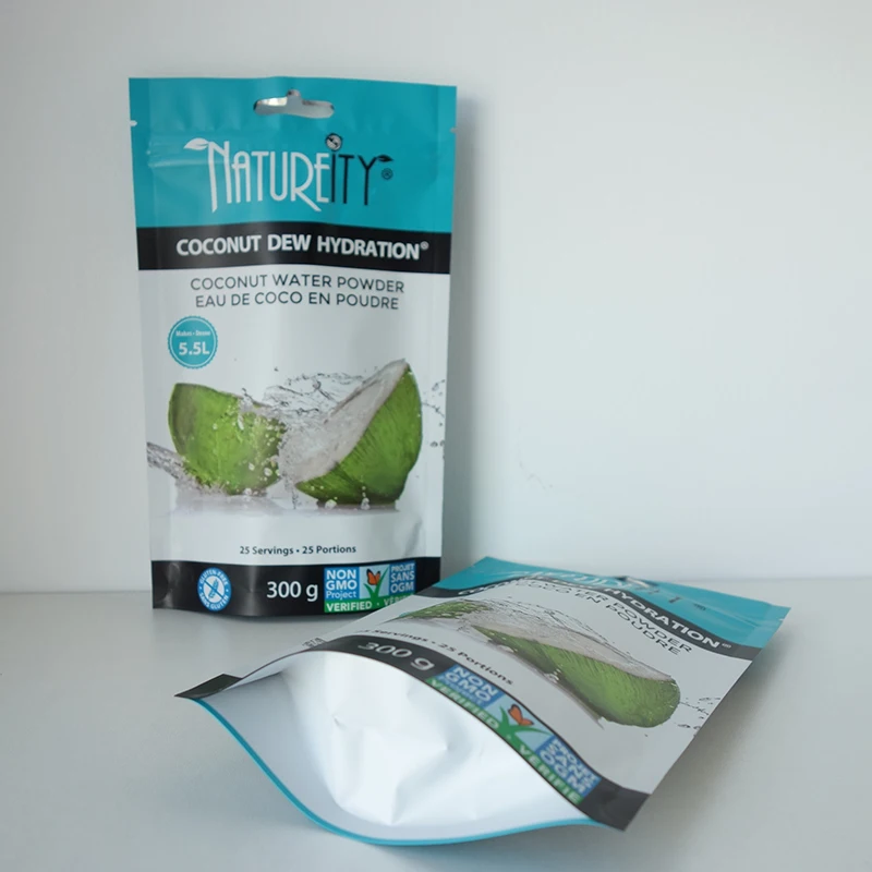 Пакеты для упаковки пищевых продуктов на заказ пластиковые перезаряжаемые с застежкой-молнией кокосовый порошок стоячий мешочек