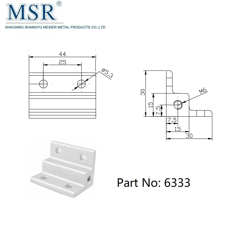 China manufacturer #6233  cnc aluminum bracket  cnc aluminium fasteners 20 25 30 40 45 50 60  for 2550 aluminum profile