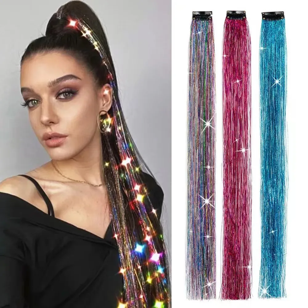 Hot Selling Beautiful Synthetic Bling Bling Fiber Clip in Hair Piece Tinsel Braiding Extensions