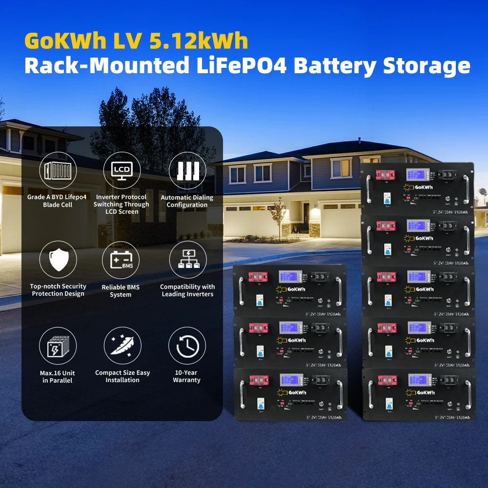 48V 100Ah Lithium iron Phosphate Battery Rack Mounted 51.2v 5kWh Solar ESS ON Off Grid Indoor and Outdoor Energy Storage System