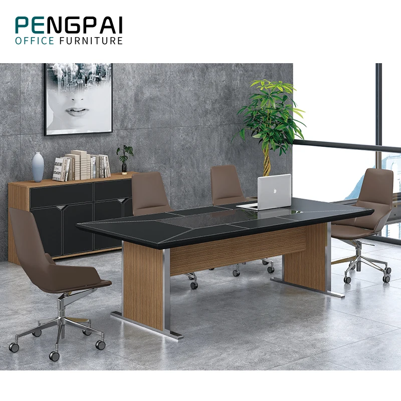 Pengpai 8 Person Wooden Meeting Desk Luxury Conference Room Table With Metal Legs