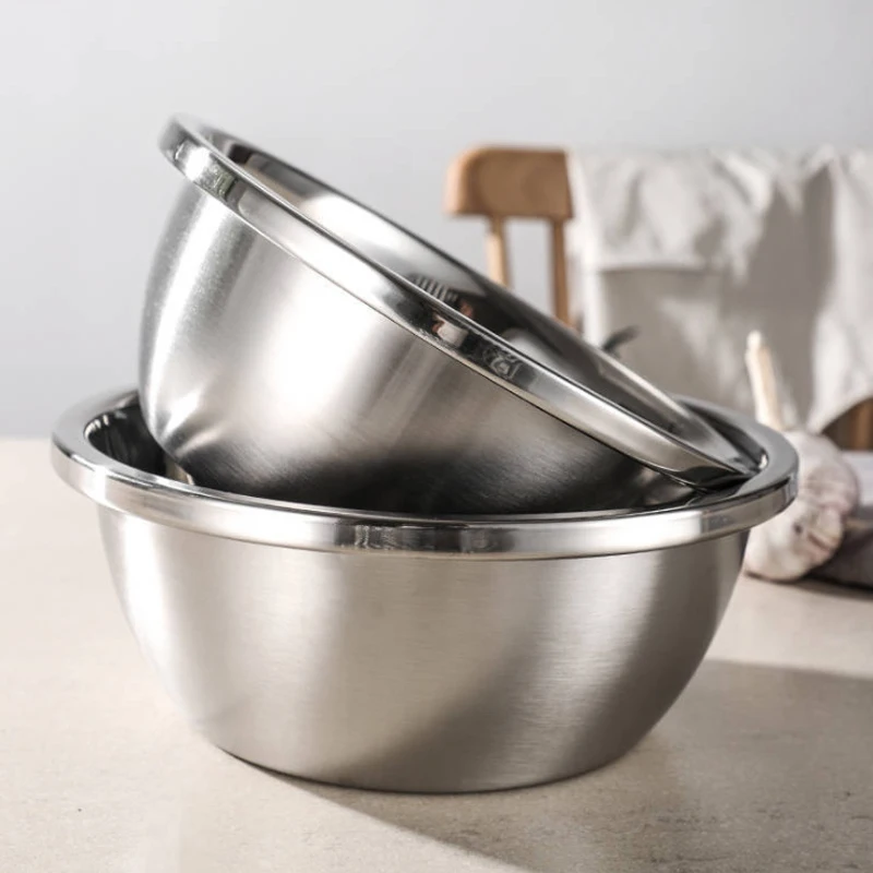 Various specifications of round stainless steel bowl rice sieve mixing basin vegetable basin washing rice basin set