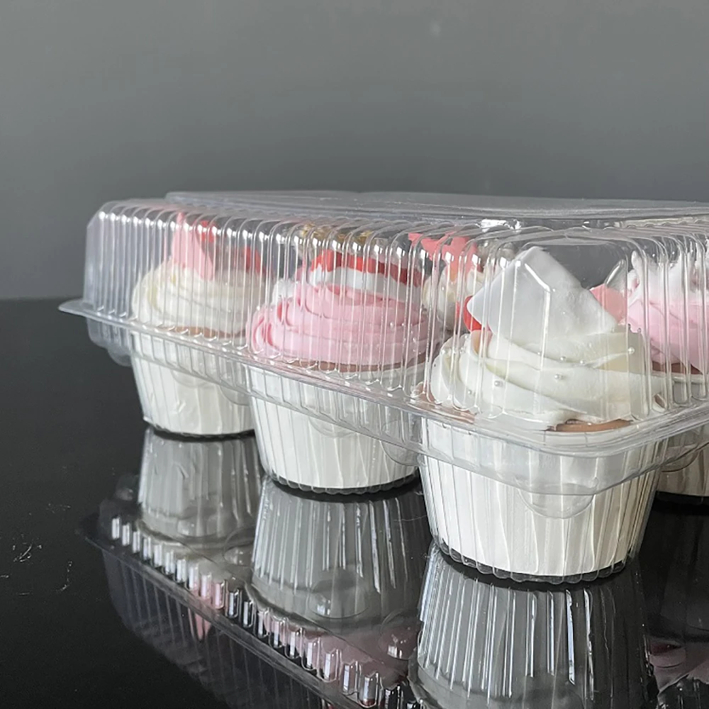 High quality custom cupcake container for bakery disposable plastic cupcake clear box take away 6 pack cupcake packaging