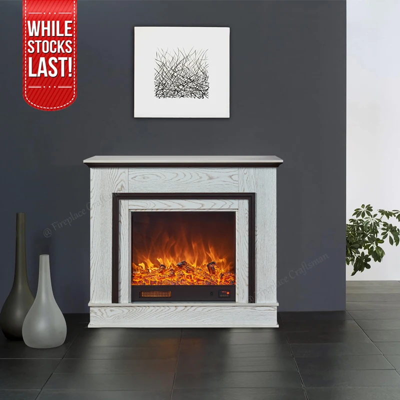 Modern free stand artificial indoor decorative wooden fireplace mantel surround led wood burning electric fireplace heater stove