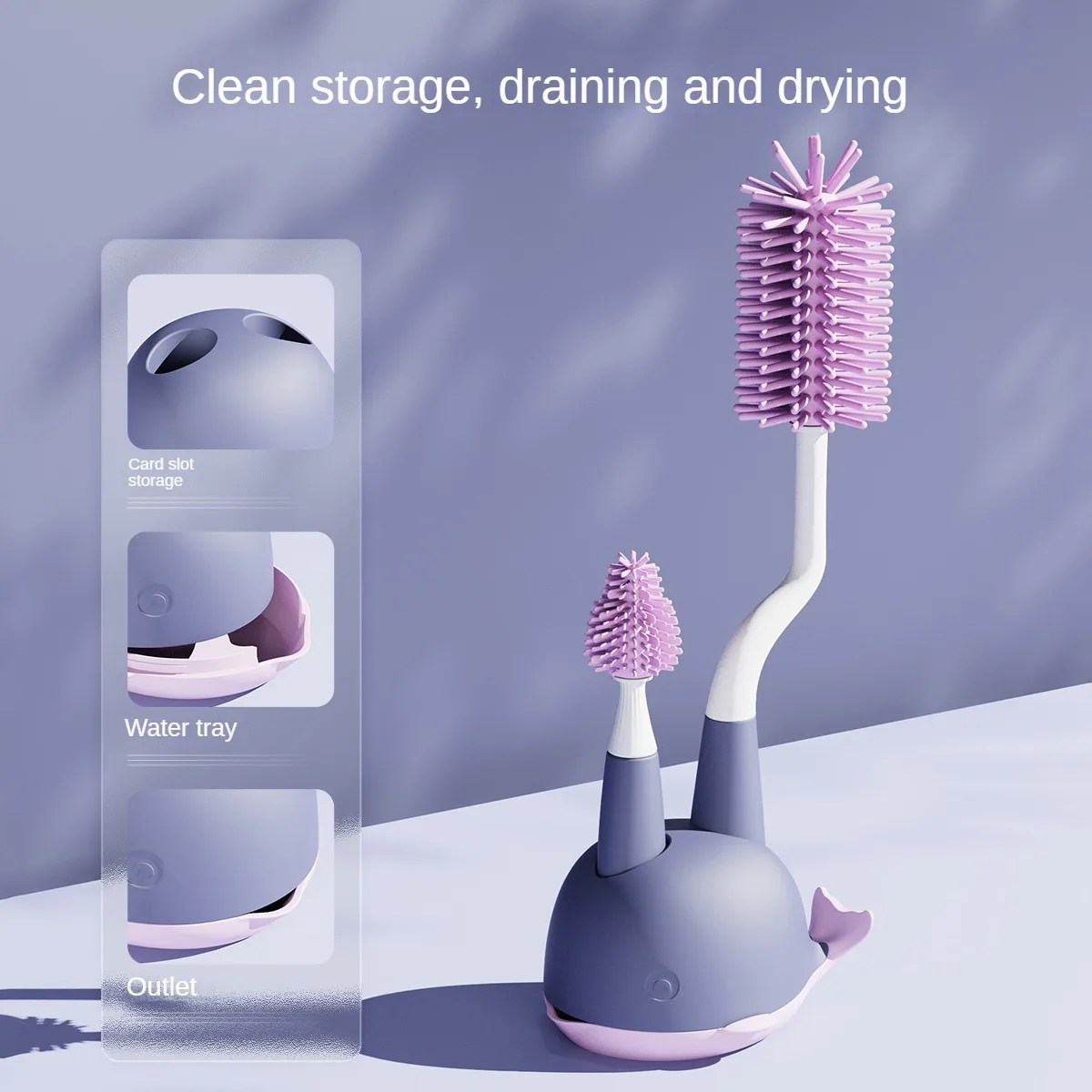 Colorful Silicone Milk Bottle Brush Food Grade Silicone Soft Bristle Feeding Bottle Brush Set With Holder