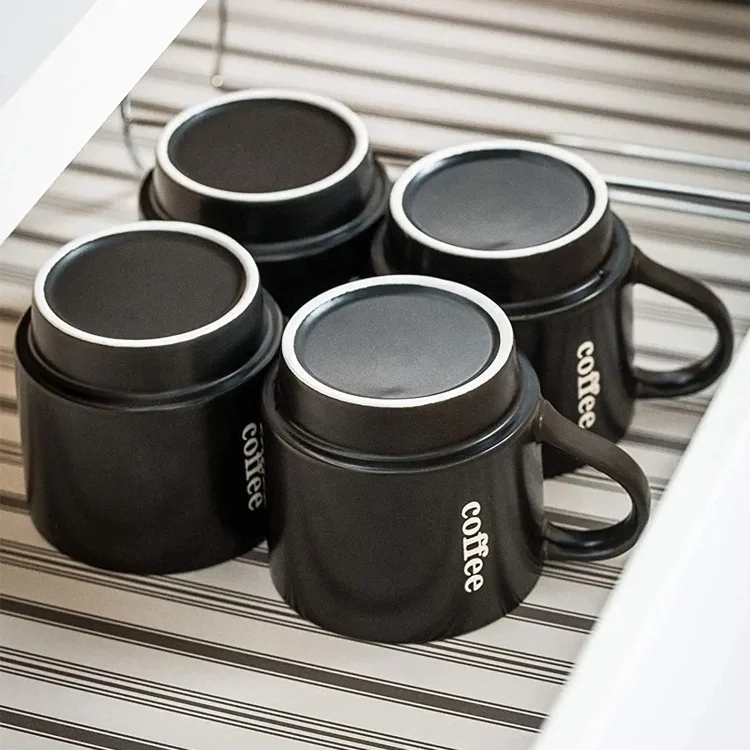 TAOXIN 15 Ounce Stackable Coffee Mugs with Rack Large Coffee Cup Ceramic Dishwasher Microwave Safe