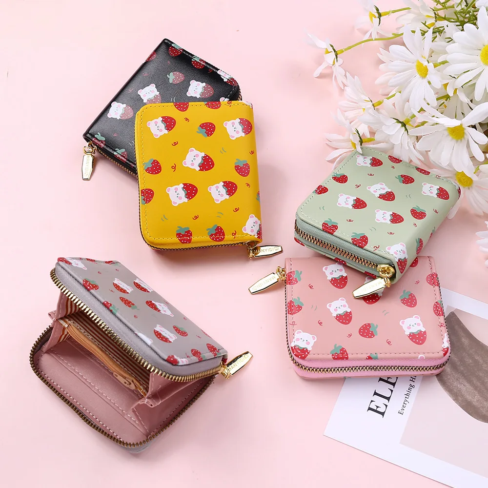 Short Wallet Strawberry Print Card Bag Student Small Fresh Clutch Purse Wholesale Mini Cute Female Girl Wallets